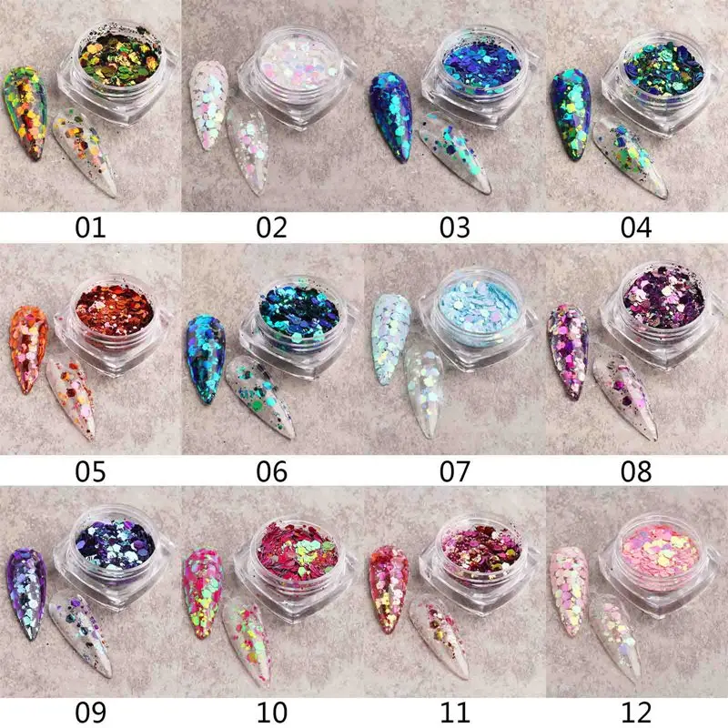 

1 Box Nail Glitter Sequins Irregular Mixed Flakes Paillette Tips Round Star Chrome Pigment DIY Nail Art Decoration