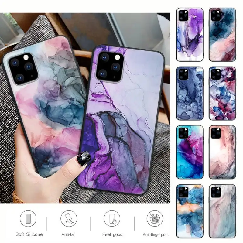 

Watercolor Marble Pattern Black Rubber Phone Cover Case For IPhone 12 11 Pro Max Xs X Xr 7 8 6 6s Plus 5 5s Se 2020