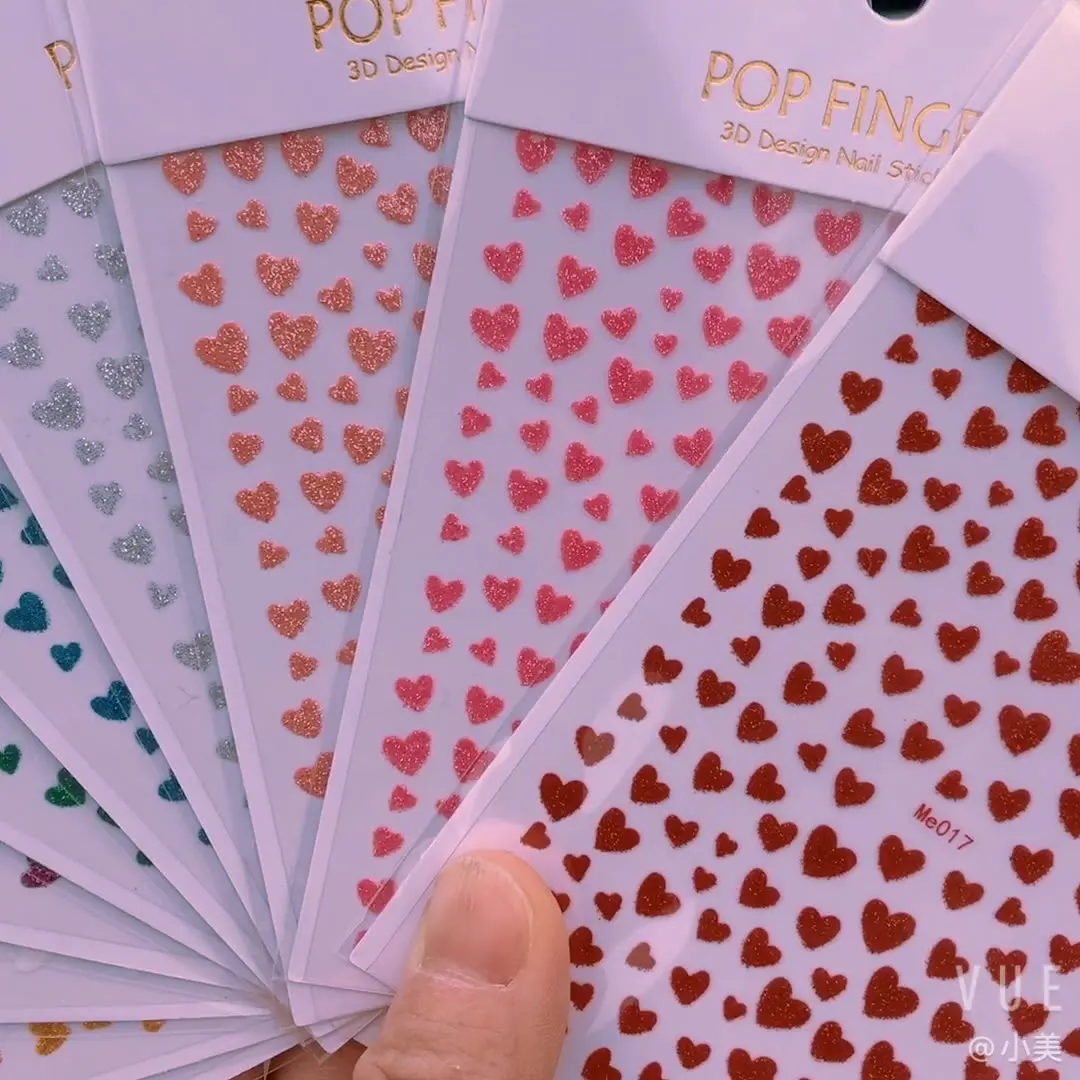 3D наклейка для дизайна ногтей Блестящий Порошок эффект Валентина дизайн сердца
