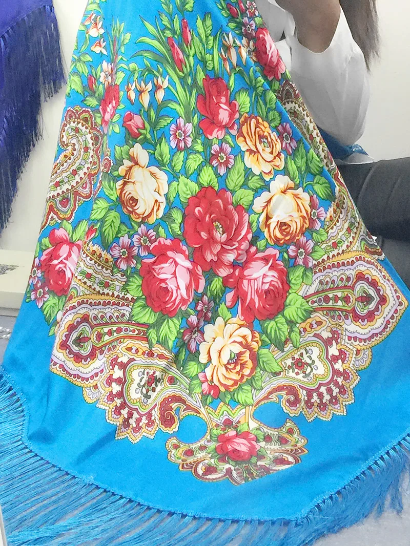 

Large Squar Shawl Scarf Fashion Women Printing Russia Style National Designs With Four Sides Tassel Oversize Wrap 135CM*135CM 02