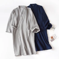 mens japanese style kimono spring and summer 100 cotton crepe ladies thin nightgown women bathrobe robe home service pajamas