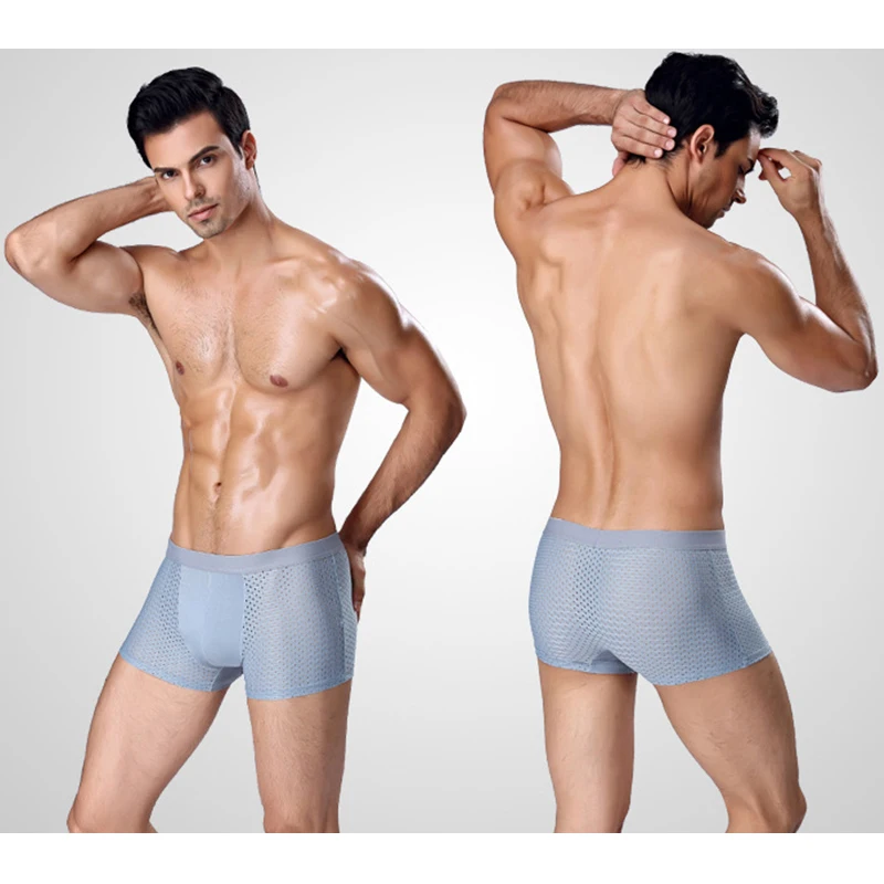 

3 Pcs/Lot Thin Men's Underwear Mesh Sexy Transparent Large Size Mesh Underwear Breathable Ice Silk Men Boxer Briefs