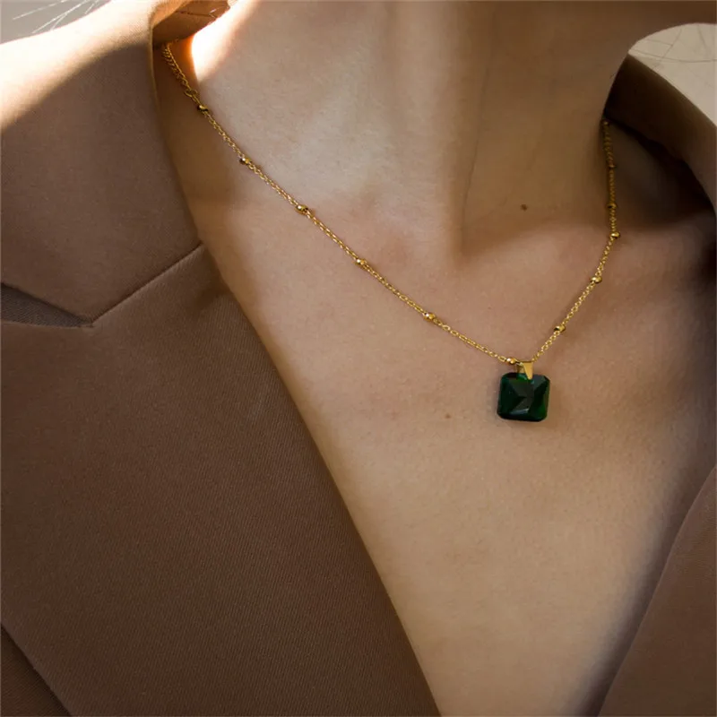 

Роскошное зеленое ожерелье с кубическим цирконием класса ААА для женщин, изысканная модная цепочка из нержавеющей стали до ключиц