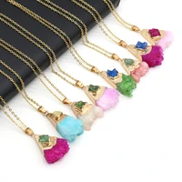 natural crystal mixed colors rose red necklace pendant accessory for women girls jewelry gifts length 40cm size 18x38x12mm