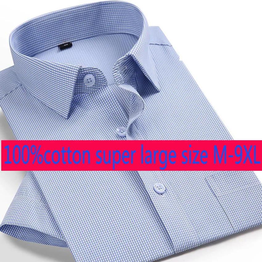 

New Fashion Super Large Summer Cotton Men Youth Plaid Casual Turn-down Collar Dress Shirts Plus Size MXL2XL3XL4XL5XL6XL7XL8XL9XL