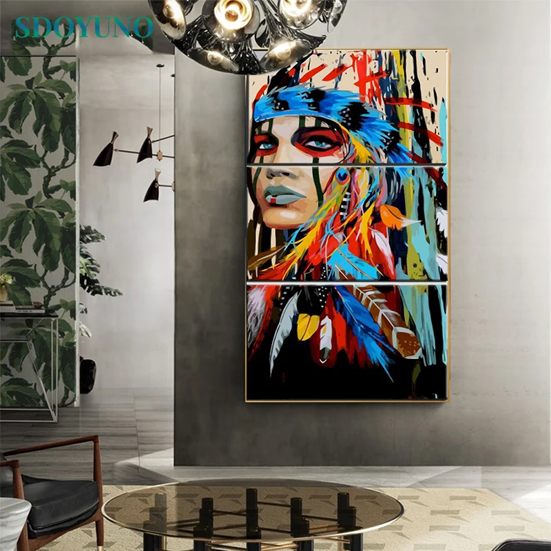

SDOYUNO 3Pcs 40x50cm Painting By Numbers For Adult Indian DIY Paint By Numbers On Canvas Frameless Handpainted Number Painting