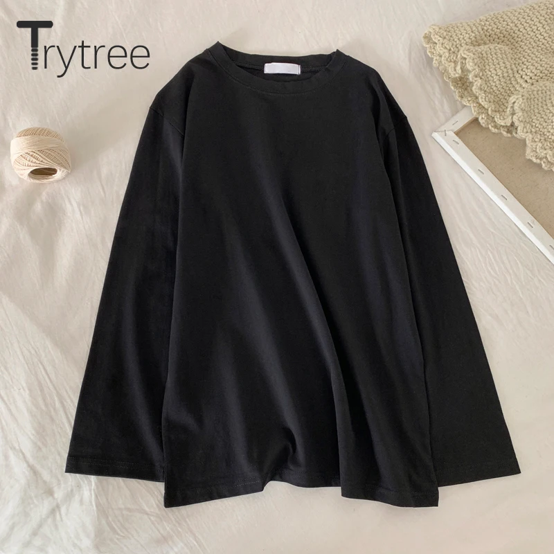 Trytree 2020 Весна Женская Повседневная О образным вырезом T Skirt хлопок с длинным