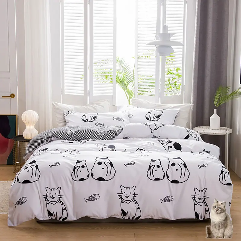 

Cartoon print Bedding Set Soft Comfortable Duvet Cover Nordic Bedroom Quilt Cover Pillowcases Full Size Double Bed Set(No Sheet)