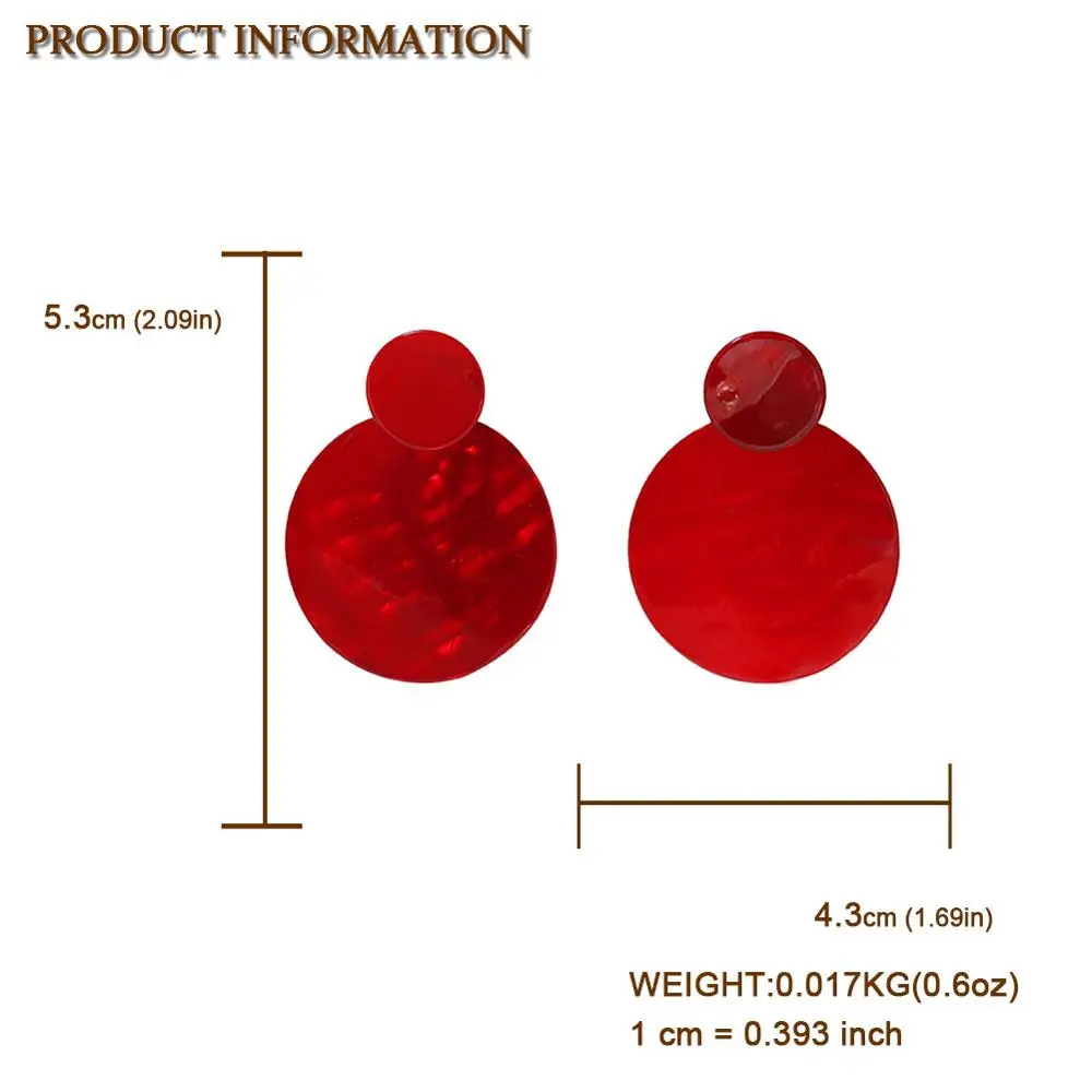 Monarchess Girlgo Round Acrylic Acetate Plate Red Black Patch Fashion Large Drop Earrings Women Smooth Party Earring Jewelry | Украшения и