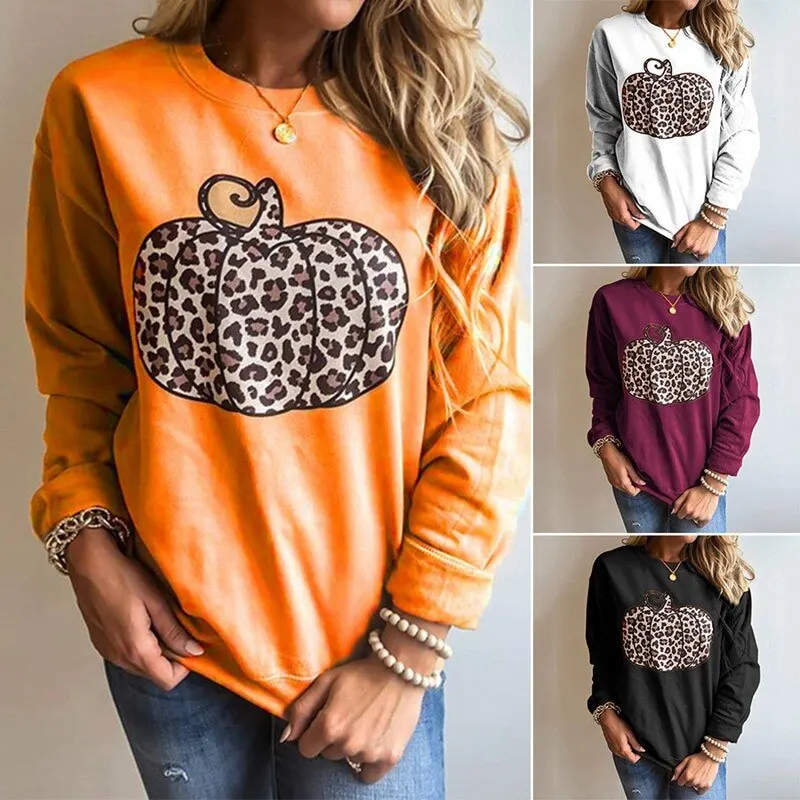 

2020 New Hot style Halloween Leopard Pumpkin Head Sweatshirt Pullover