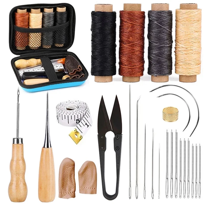 KAOBUY 28PCS Leather Sewing Kit With Large-Eye Stitching Needles Waxed Thread Tools For DIY Craft | Дом и сад