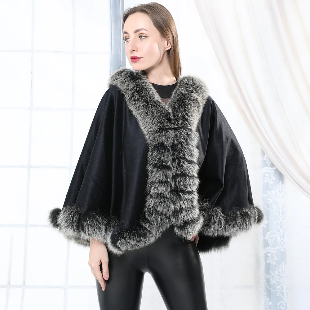 Модная свободная накидка из натурального Лисьего меха кашемировое пальто шаль