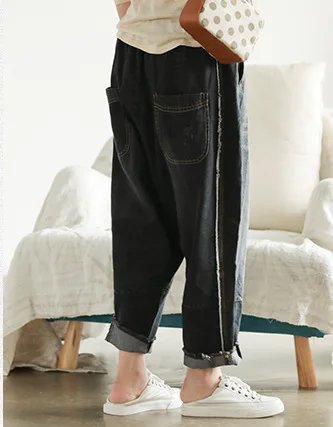 Осенние джинсы женские большие размеры свободные 2019 Новый женский эластичный