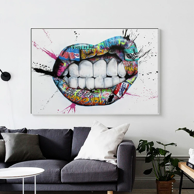 

Modern Street Kiss Wall Art Inspiration Lips Graffitti Canvas Posters Paintings and Prints Wall Art Pictures for Living Room