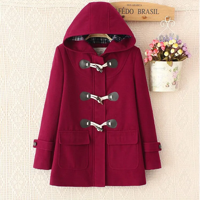 Зимнее Новое Женское шерстяное пальто с капюшоном Длинные куртки и роговыми