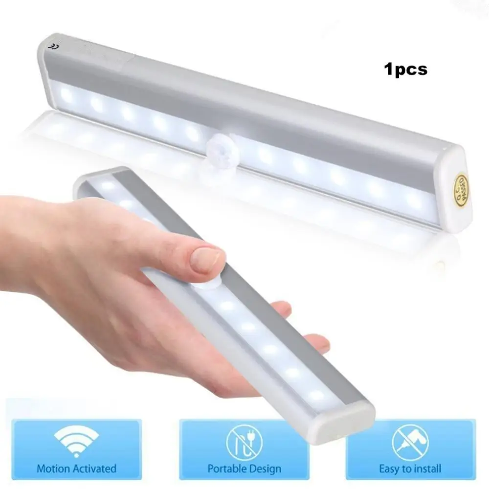 10 LED Human Motion Sense Closet Lights Wireless Cabinet Night/Stairs Bar With Magnetic Stripe Wardrobe Wall Lamp Lighting | Освещение