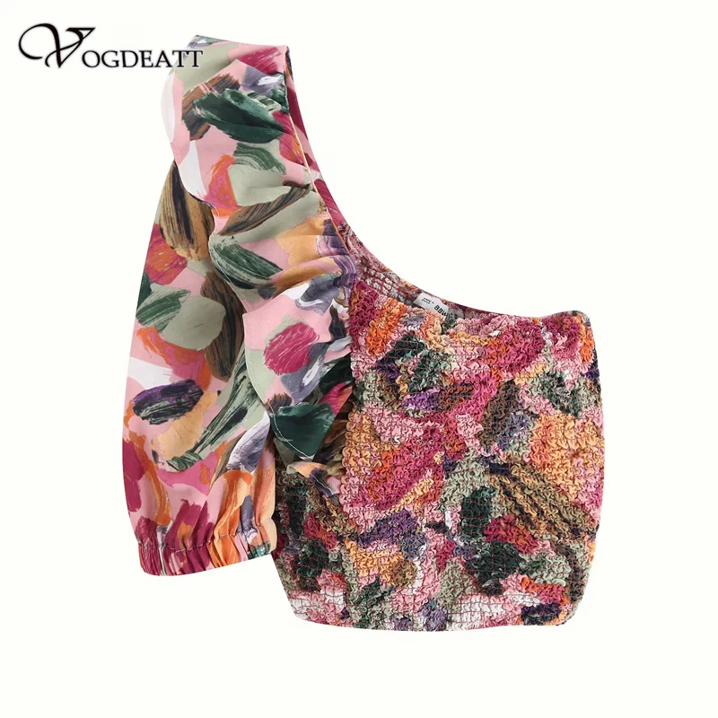 Женский комплект из двух предметов с цветочным принтом на одно плечо короткий