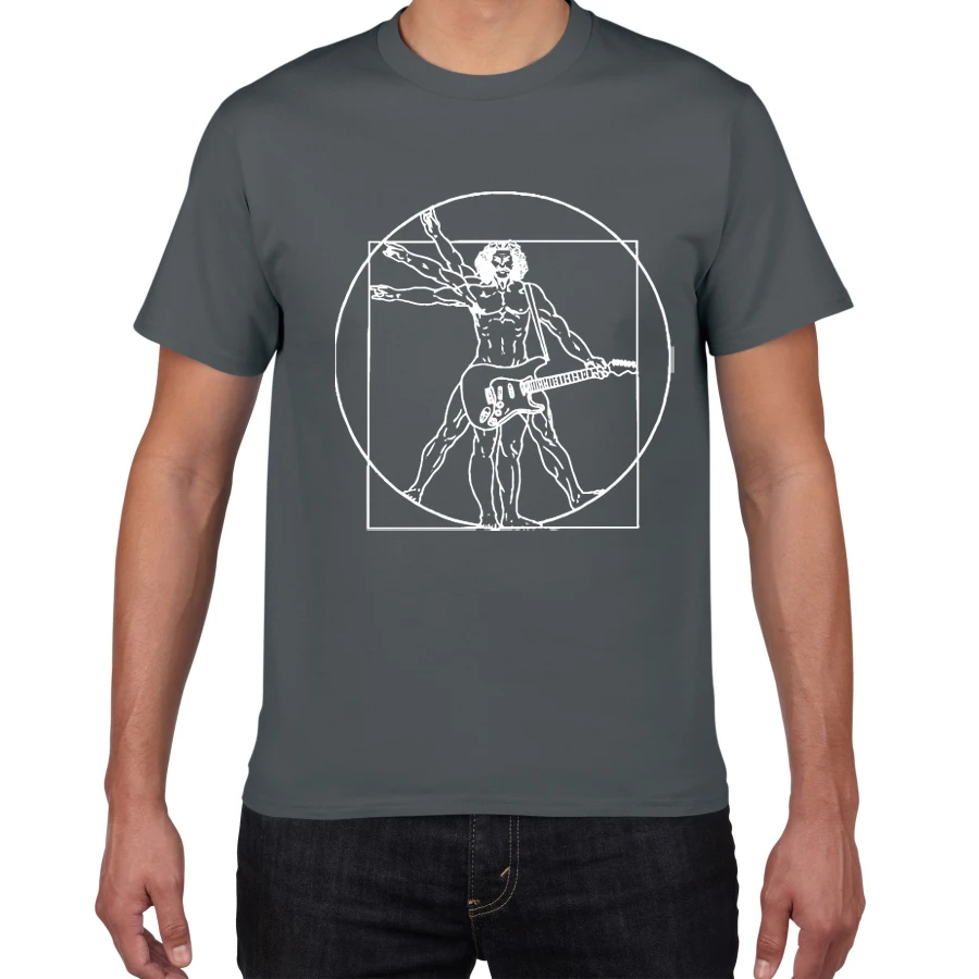 

Da Vinci guitar funny T-Shirt men Vitruvian Man rock band Vintage Graphic Music Novelty streetwear t shirt men homme men clothes