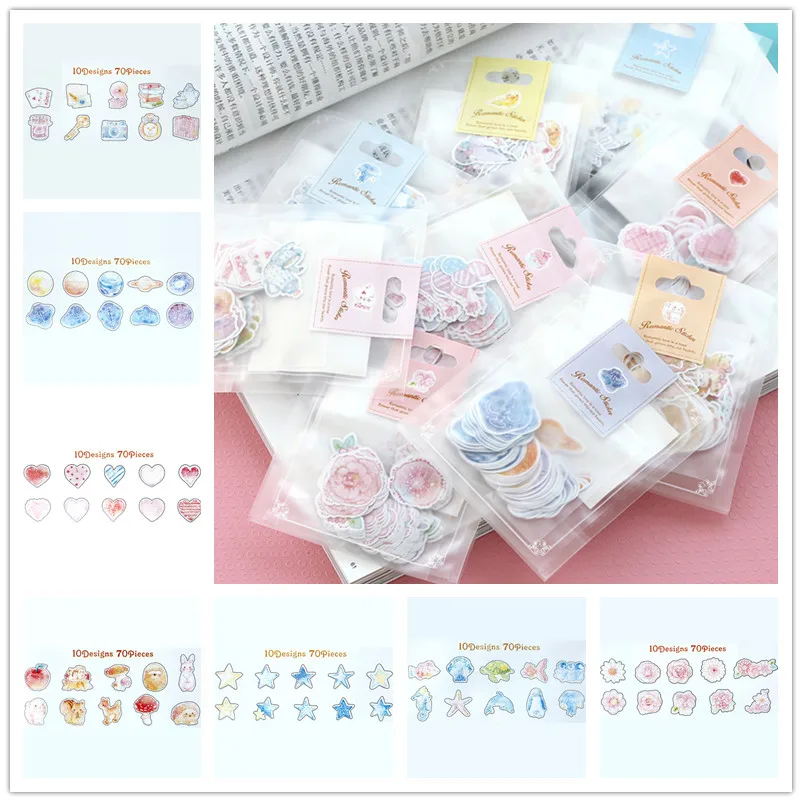 

70PCS Kawaii Star Flowers Stickers Set For Journal Notebook Phone Case DIY Kawaii Scrapbooking Material Stationery Supplies