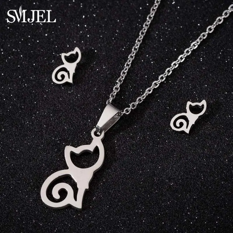 Женское Ожерелье SMJEL кулон с милым котом ожерелье из нержавеющей стали цепочка на
