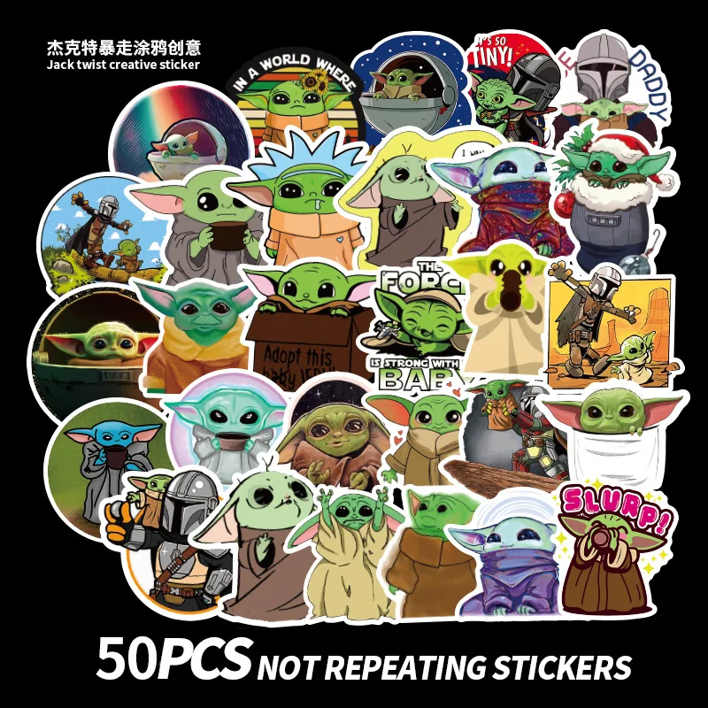 

50Pcs Star Wars Mandalorian Baby Yoda Kawaii Stickers for Laptop Luggage Bicycle Car Skateboard Computer Waterproof Decal Toys