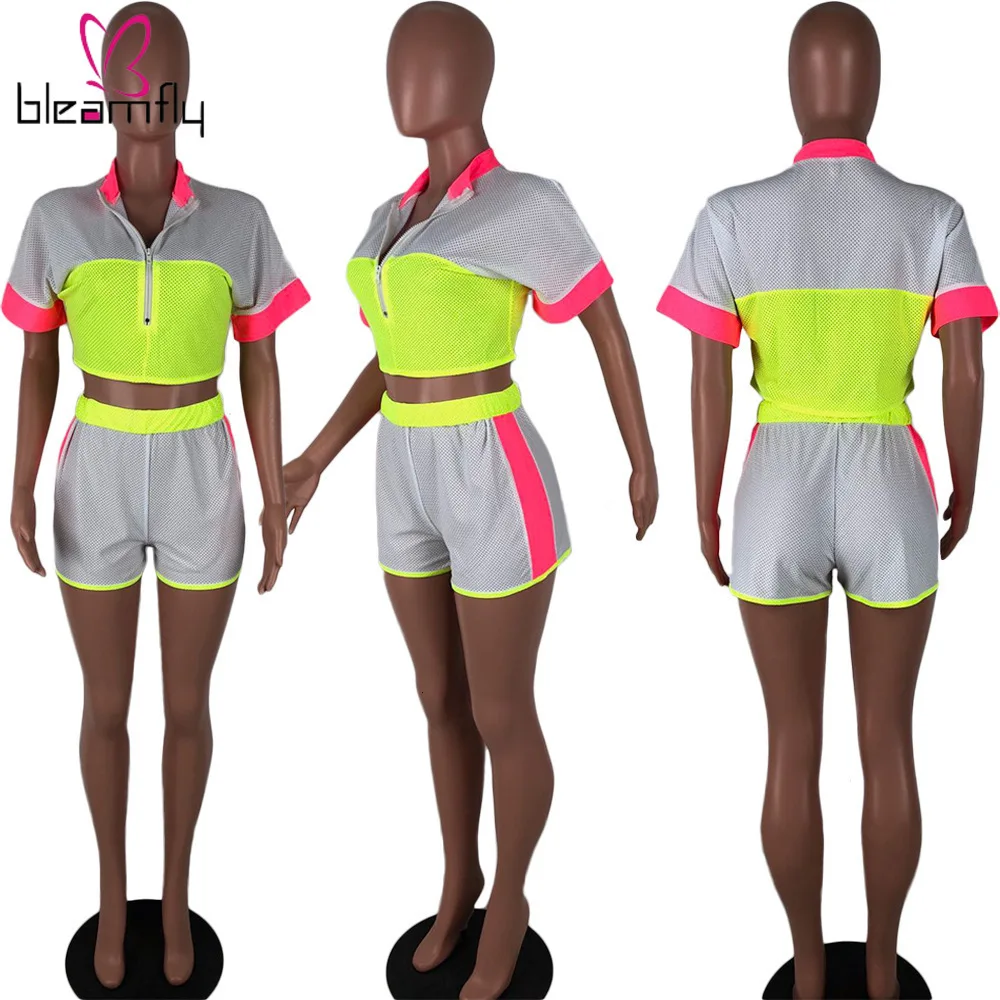 Сетчатая прозрачная Женский комплект 2 шт. с отложным воротником короткий рукав