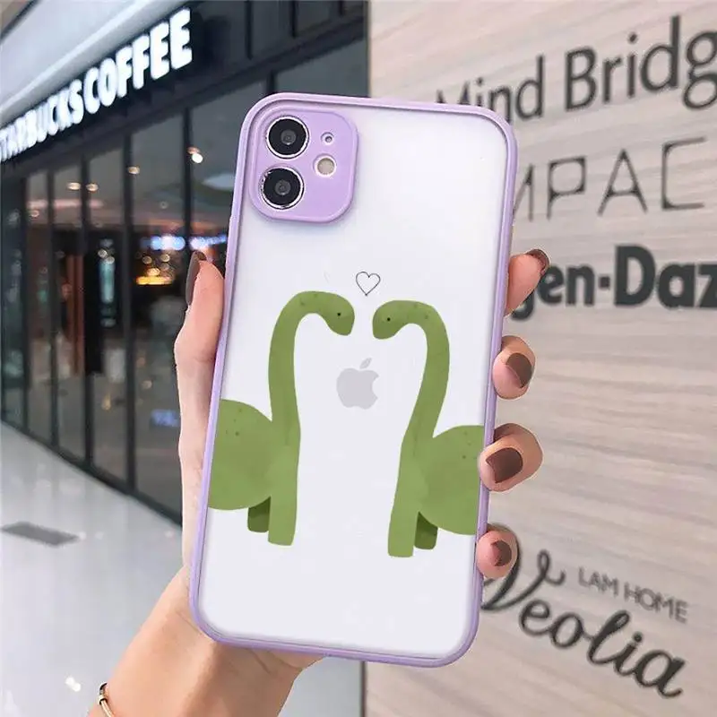 

Phone Case For iPhone 12 11 Mini Pro XR XS Max 7 8 Plus X dinosaur Matte transparent Purple Back Cover