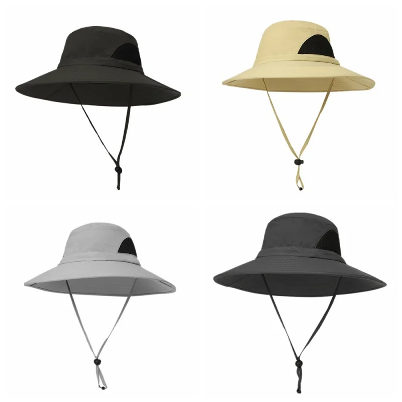 

Fishing Sun Hat Patchwork Sun Protection Hat Drawstring Outdoor Summer UV Protection Cap 4 Colors Hunting Boonie Hat Nylon