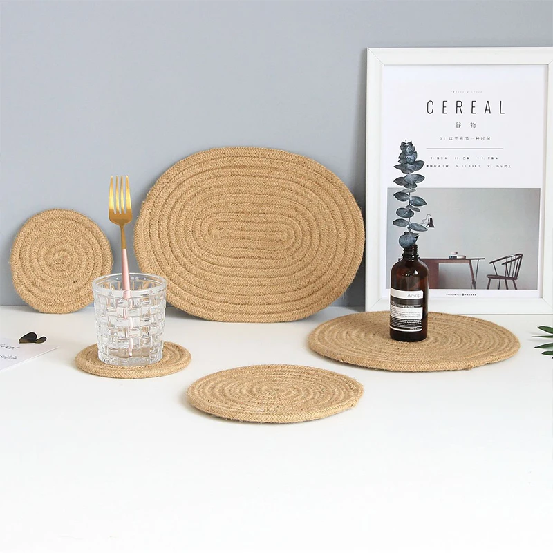 Джутовая подстилка круглый коврик обеденная ручная работа изоляционная для