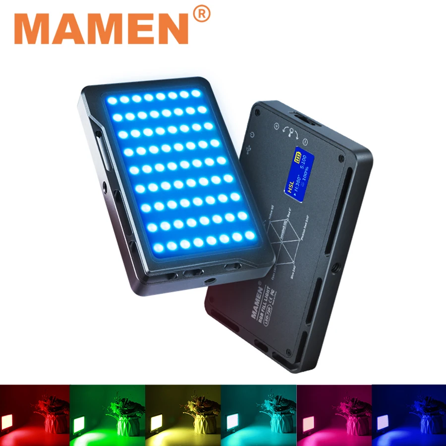 

Фотографический свет MAMEN 72R RGB 1000K-9000K, перезаряжаемый, 4000 мАч, с 72 светодиодами для камеры, студии, Youtube, Селфи, заполнясветильник