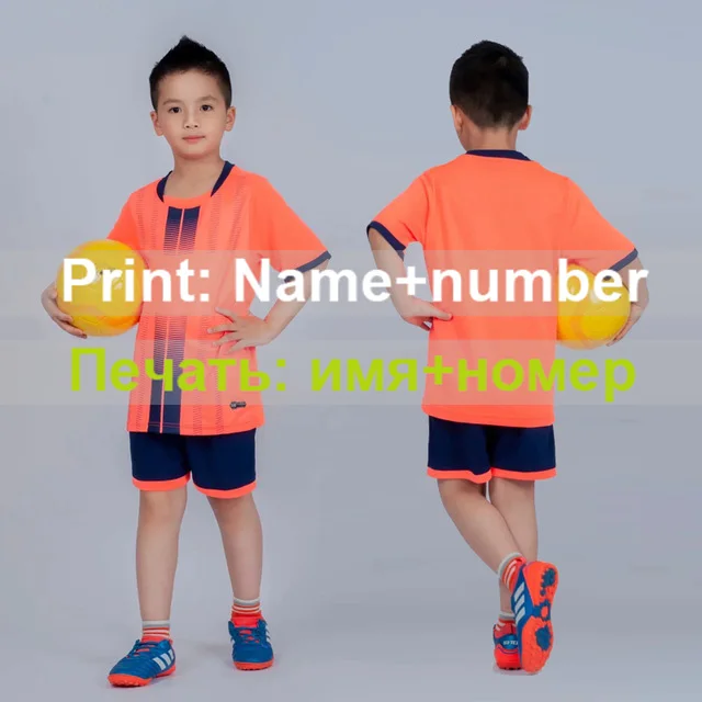 Orange name number Детские футбольные майки, Футбольная форма для мальчиков, Футбольная форма, комплект для девочек, Футбольная форма на заказ, спортивная одежда, рубашка и шорты, синий, зеленый - Цвет: Orange name number