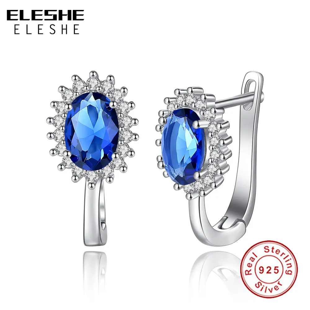 ELESHE, модные, 925 пробы, серебряные серьги для женщин, синие, Сияющие, каплевидные, Кристальные, серьги-гвоздики для женщин, свадебные ювелирные изделия, подарок