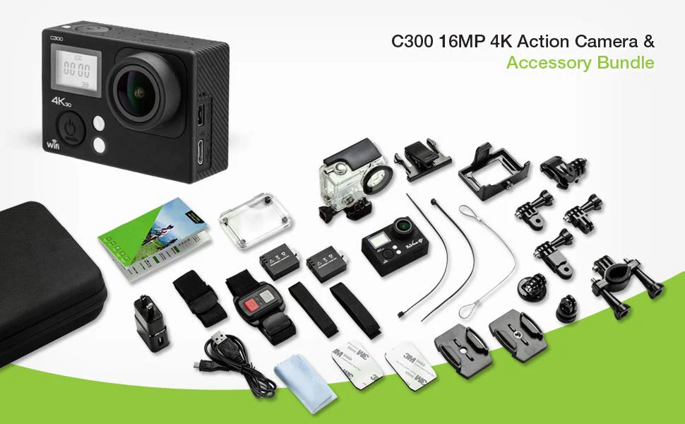 Экшн камера 4K с двойным экраном Ultra HD 16MP видеокамера Спортивная 4k удаленным