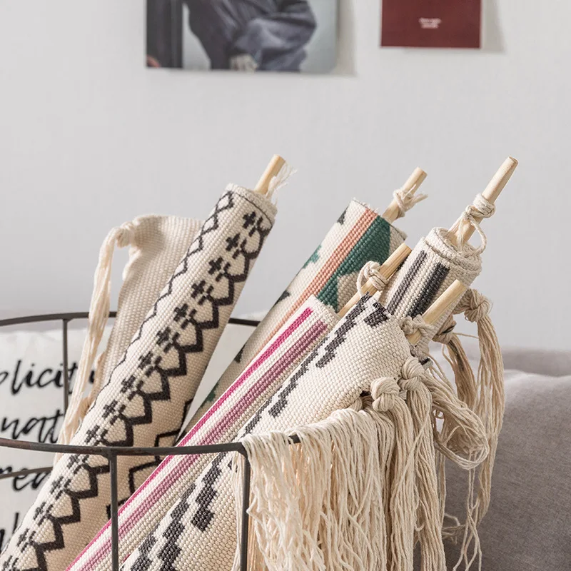 

Woven Macrame Wall Hanging Tapestry Handmade Tassel Boho Chic Bohemian Decorative Cotton Linen Hanging Mural Room Home Decor