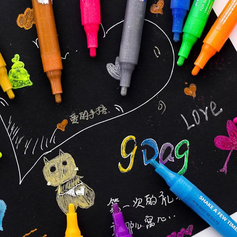 

12 Colors Glitter Highlighter Pen Fluorescent Marker Set DIY Graffiti Drawing K92C