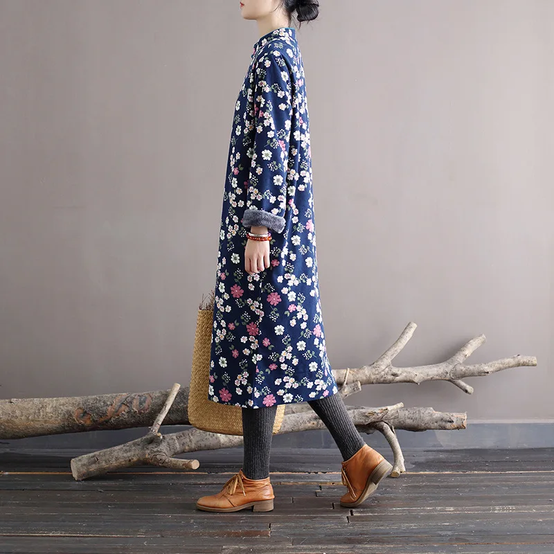 Женское платье с цветочным принтом Johnature свободное плюшевое в стиле ретро