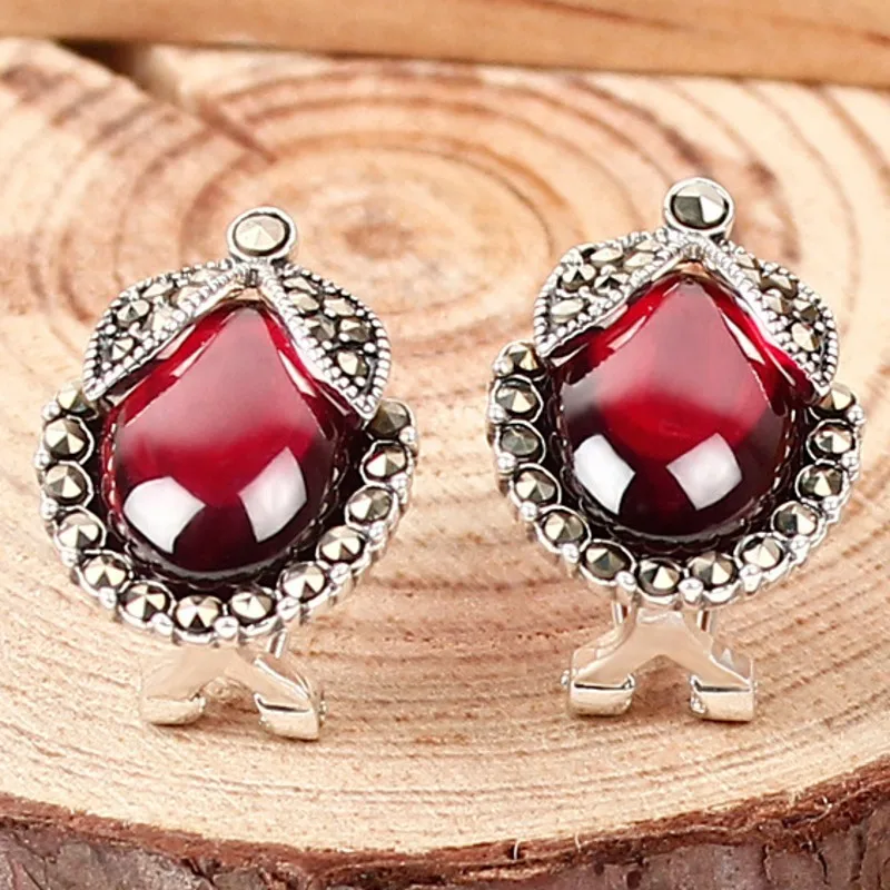 Серьги из стерлингового серебра S925 пробы тайские серьги с гранатом винтажные