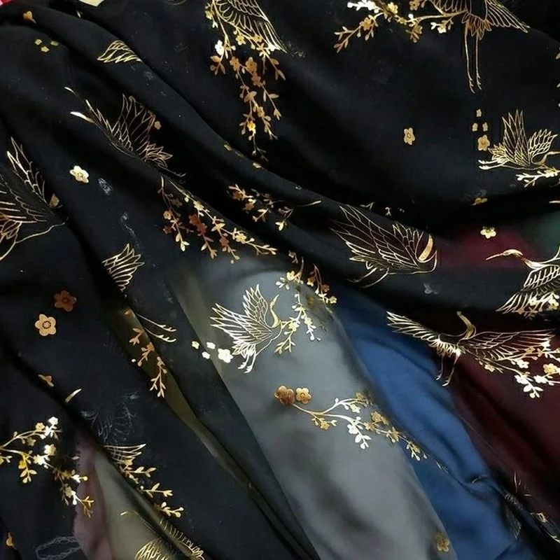 

30D Tencel Chiffon Bronzing Crane Sand Cloth Suitable for Ancient Costume Hanfu Underwear Handmade DIY