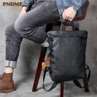 Рюкзак PNDME из воловьей кожи, для мужчин и женщин, легкий, Повседневный, черный, для путешествий, для ноутбука