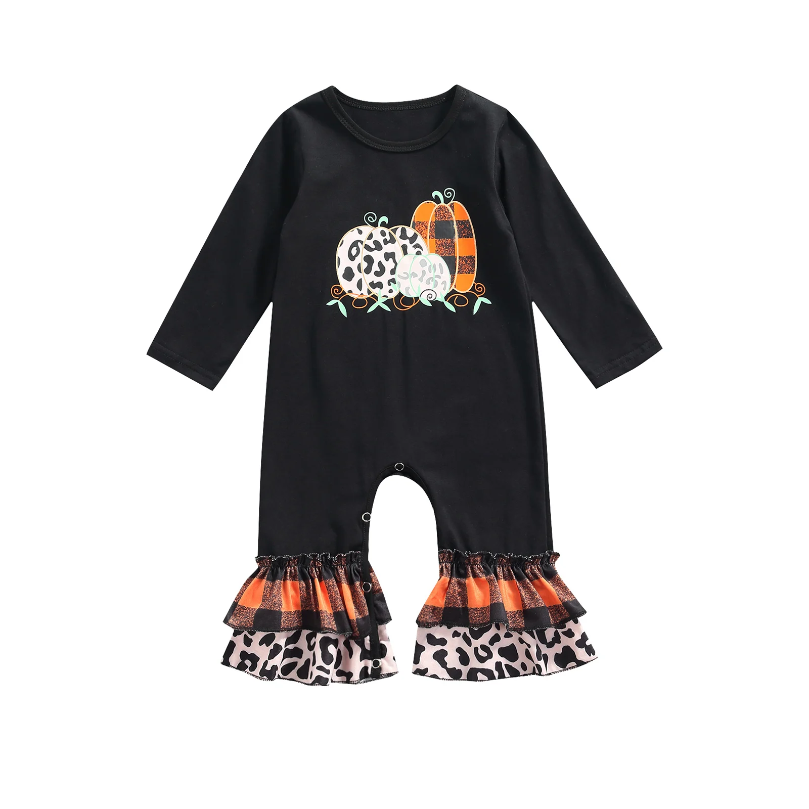 

My First Baby Halloween Clothes Casual Long Sleeve Trumpet Jumpsuit Halloween Pumpkin Print Round Neck Long Romper