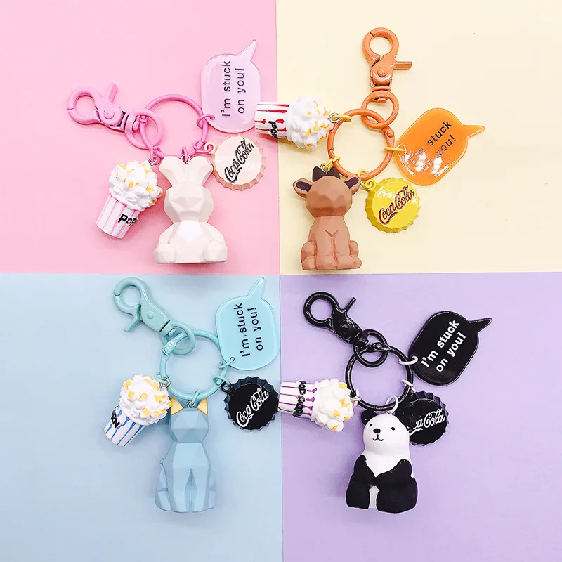 2020 Модный милый мультфильм панда Геометрическая цепочка для ключей