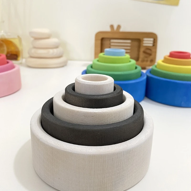 

5 Pcs/Set Baby Wooden Stacker Toys Child Stacking Game Learning Building Blocks