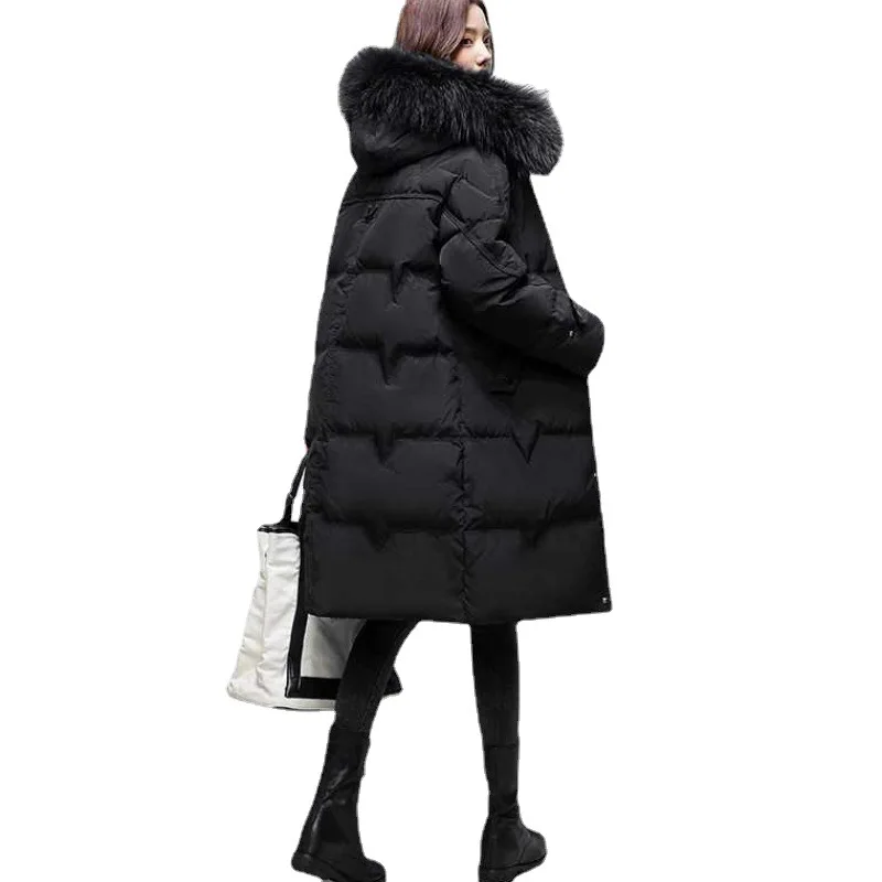

2021 women's winter down jacket female long over-the-knee real fur collar loose yard warm out coat