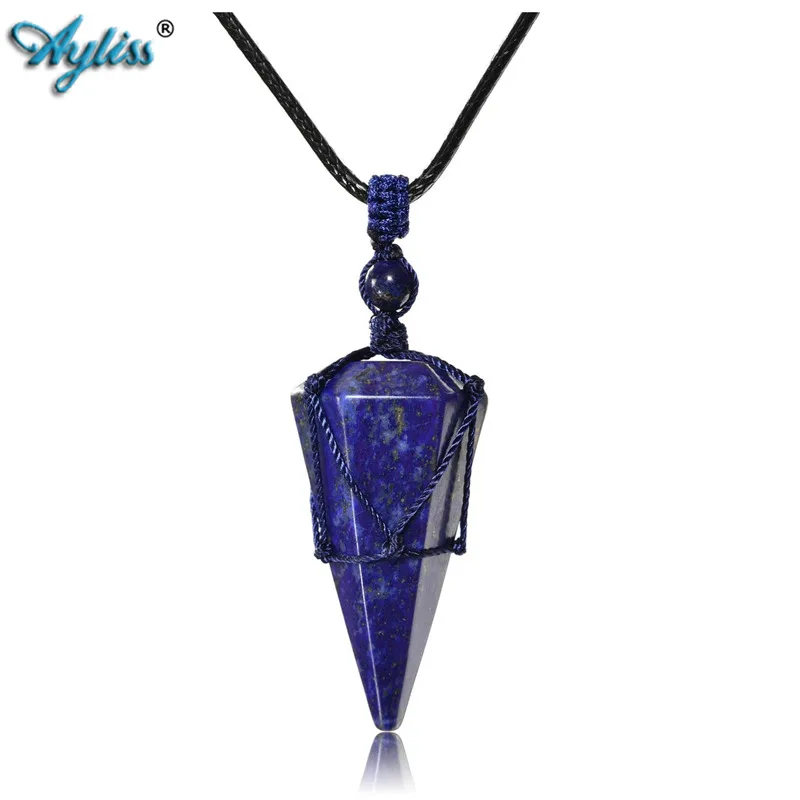 Dyed Lapis Lazuli Ayliss 6 граненный шестигранный остроконечный дюбинг подвеска-Маятник из хрусталя ожерелье натуральные лечебные камни рейки гадания Подвески чакры - Окраска металла: Dyed Lapis Lazuli