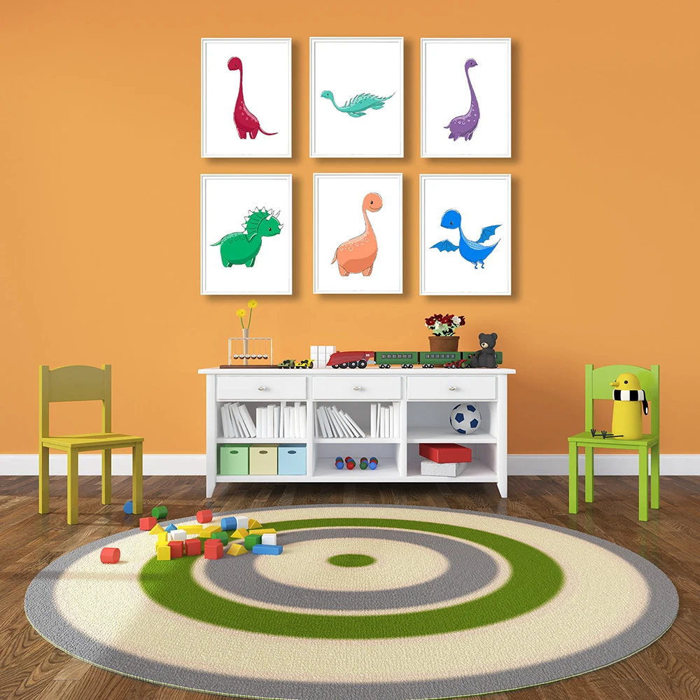 

Canvas Paintings Wall Art Nursery Dinosaurs Print Baby Boy Dinosaur Cute Animal Poster and Print for Baby Room Bedroom Picture
