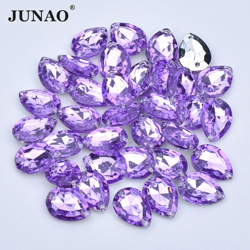 

JUNAO 18*25mm 13*18mm Purple Color Sew On Drop Rhinestones Pointback Acrylic Strass Gems Sewing Crystal Stone For Jewelry Making