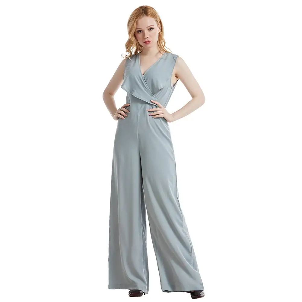 

Women Jumpsuits Rompers Summer Casual Overalls Solid Color Sleeveless V Neck Women Summer Jumpsuit Romper Wide Leg Trousers 2020