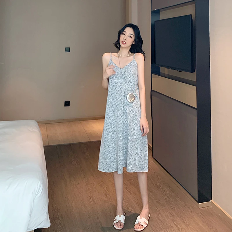 

Sexy Women's Sling Long Dress Sleeveless V-neck Loose Polka Dot Oversized Long Dresses