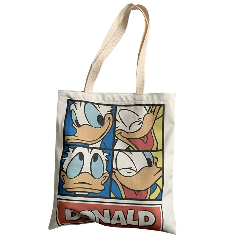 Women's Donald Duck  Canvas Tote Bags Korean Students Shoulder Cotton Cloth Shopping Bag Foldable Shopper Bag Handbag for Girls