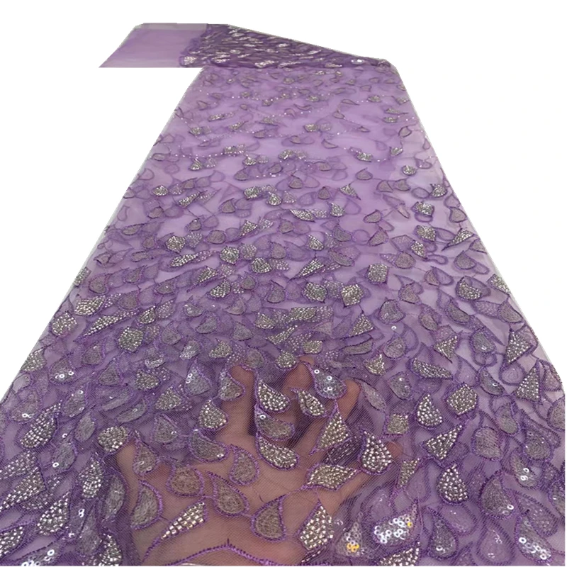 

African Lace Fabric 2021 High Quality Sequins Lace Material Embroidery Nigerian Tulle Lace Fabrics For Wedding Sewing x71-52